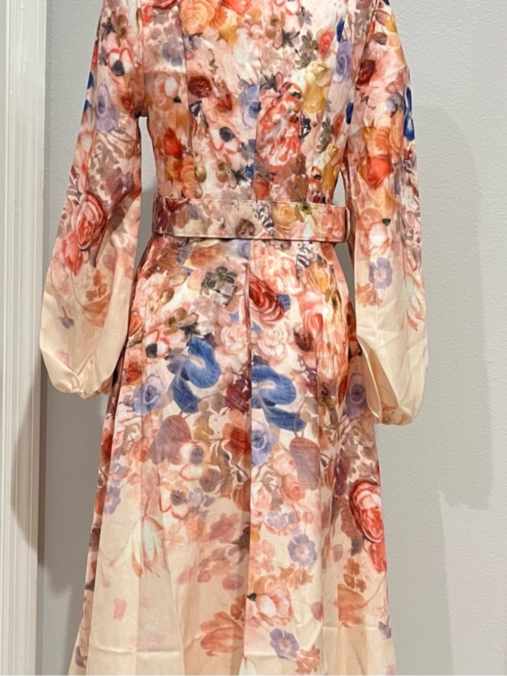 Commense Cream Floral Belted Midi Dress with Pastel Bouquet - Picture 8 of 13